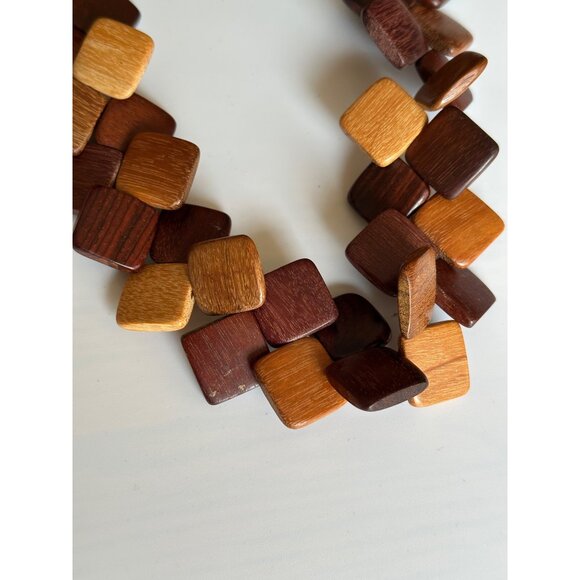 Vintage Shades of Stained Square Wooden Panel Necklace - Picture 6 of 6